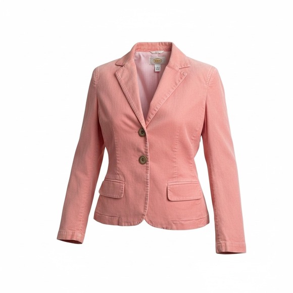 Talbots Jackets & Blazers - Talbots Womens Coral Pink Cotton Stretch 3-Button Blazer Jacket Size 6 flaw pic